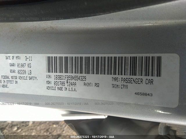 1B3BD1FB5BN554329 - 2011 DODGE AVENGER MAINSTREET Gray photo 9