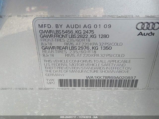 WA1KK78R69A020897 - 2009 AUDI Q5 3.2 Silver photo 9