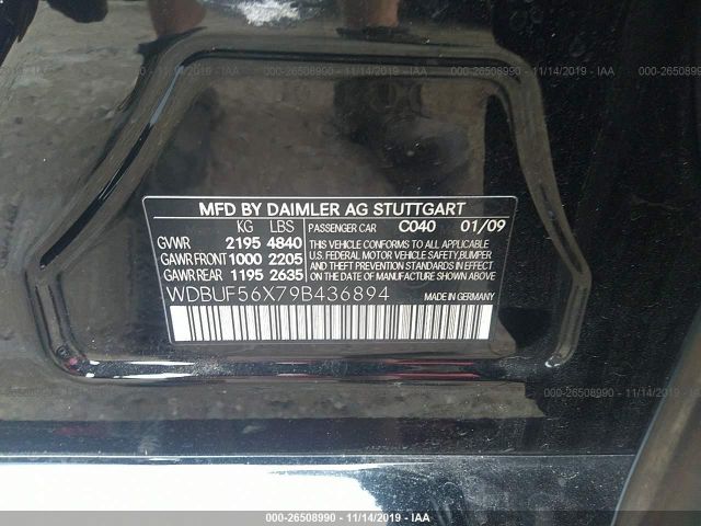 WDBUF56X79B436894 - 2009 MERCEDES-BENZ E 350 Black photo 9