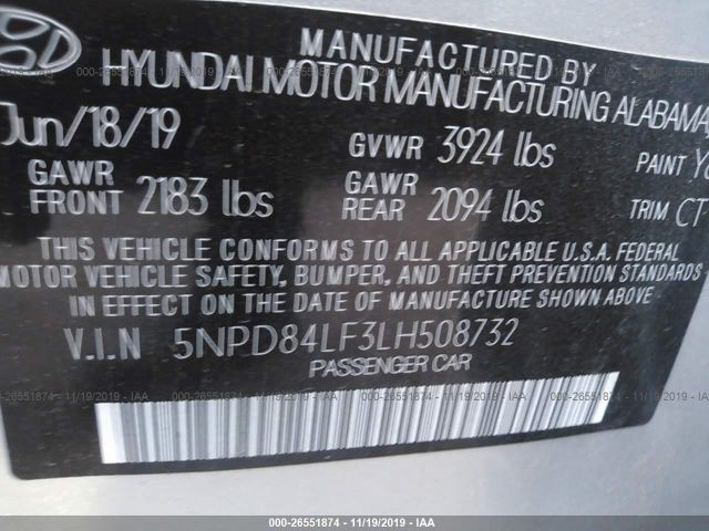 5NPD84LF3LH508732 - 2020 HYUNDAI ELANTRA SEL/VALUE/LIMITED Silver photo 9