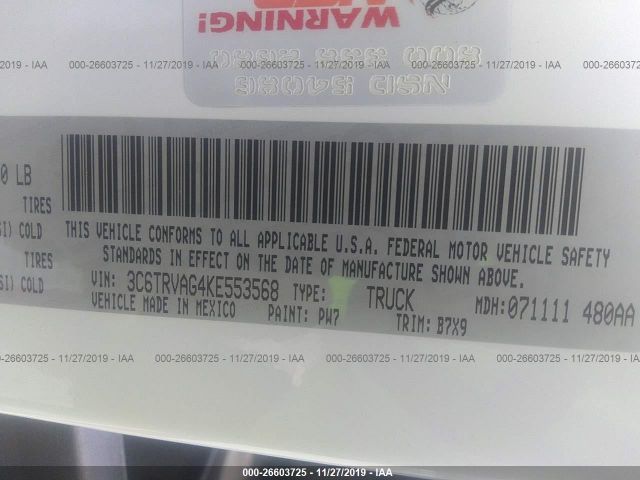 3C6TRVAG4KE553568 - 2019 RAM PROMASTER 1500 1500 STANDARD White photo 9