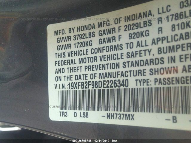 19XFB2F98DE226340 - 2013 HONDA CIVIC EXL 灰色 照片 9