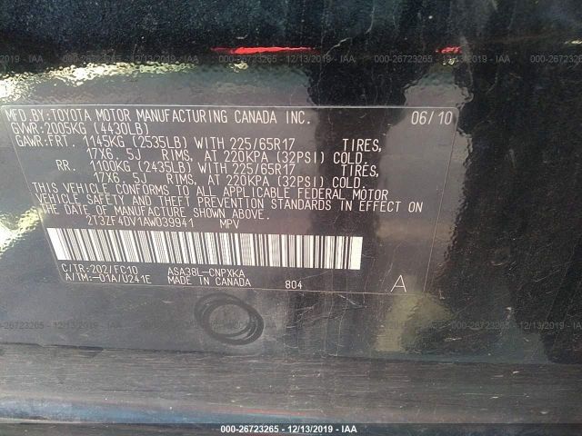 2T3ZF4DV1AW039941 - 2010 TOYOTA RAV4  Black photo 9