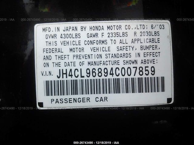 JH4CL96894C007859 - 2004 ACURA TSX  Black photo 9