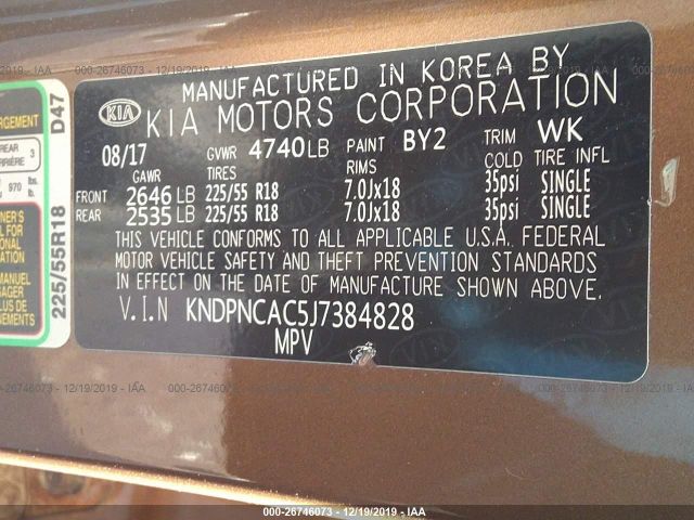 KNDPNCAC5J7384828 - 2018 KIA SPORTAGE EX Gold photo 9