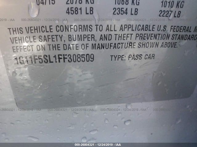 1G11F5SL1FF308509 - 2015 CHEVROLET MALIBU LTZ Gümüş foto 9