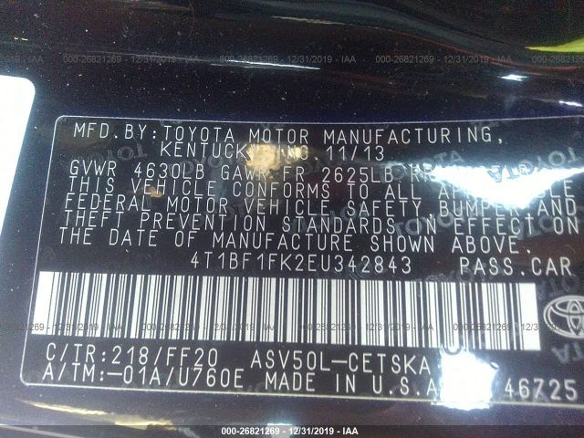 4T1BF1FK2EU342843 - 2014 TOYOTA CAMRY L/SE/LE/XLE 黑色 照片 9