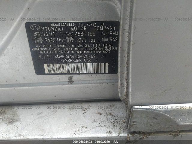 KMHEC4A4XCA020269 - 2012 HYUNDAI SONATA HYBRID Silver photo 9