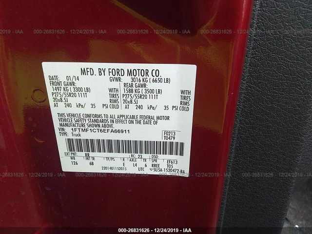 1FTMF1CT6EFA66911 - 2014 FORD F150  Red photo 9