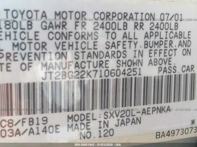 JT2BG22K710604251 - 2001 TOYOTA CAMRY CE/LE/XLE Gray photo 9