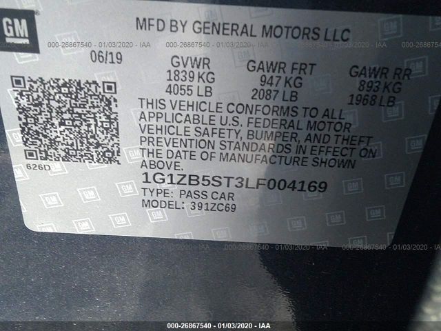 1G1ZB5ST3LF004169 - 2020 CHEVROLET MALIBU LS Gray photo 9