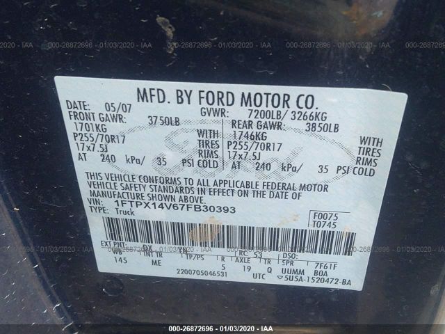 1FTPX14V67FB30393 - 2007 FORD F150  Blue photo 9