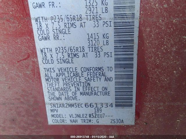 5N1AR2MM5EC661334 - 2014 NISSAN PATHFINDER S/SV/SL/PLATINUM Red photo 9