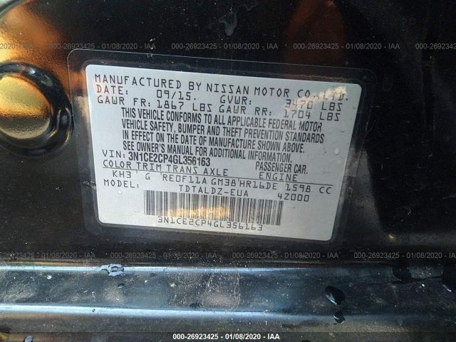 3N1CE2CP4GL356163 - 2016 NISSAN VERSA NOTE S/S PLUS/SV/SL/SR Black photo 9