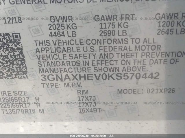 3GNAXHEV0KS570442 - 2019 CHEVROLET EQUINOX  Silver photo 9