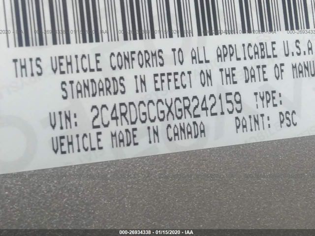 2C4RDGCGXGR242159 - 2016 DODGE GRAND CARAVAN SXT Silver photo 9