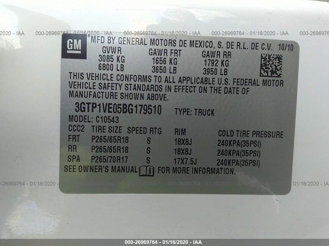 3GTP1VE05BG179510 - 2011 GMC SIERRA C1500 SLE White photo 9