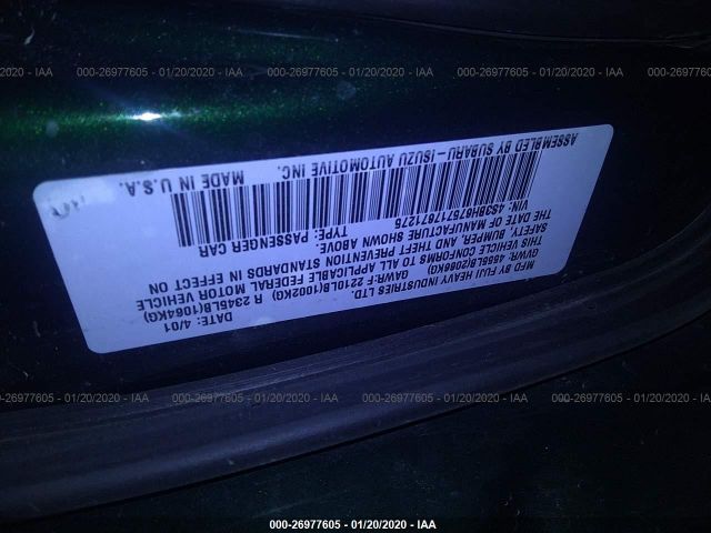 4S3BH675717671275 - 2001 SUBARU LEGACY OUTBACK AWP Green photo 9