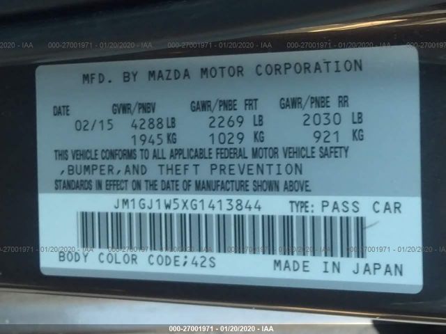 JM1GJ1W5XG1413844 - 2016 MAZDA 6 GRAND TOURING Gray photo 9