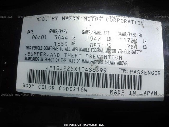 JM1BJ225X10486599 - 2001 MAZDA PROTEGE LX/ES შავი ფოტო 9
