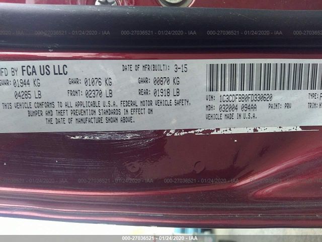 1C3CDFBB0FD330620 - 2015 DODGE DART SXT Burgundy photo 9