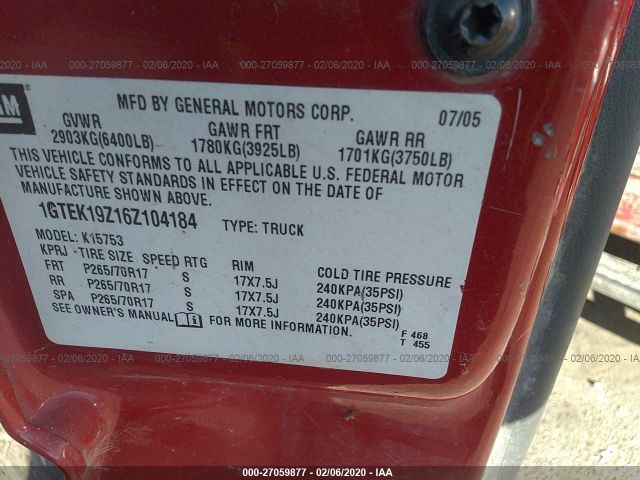 1GTEK19Z16Z104184 - 2006 GMC NEW SIERRA K1500 Red photo 9