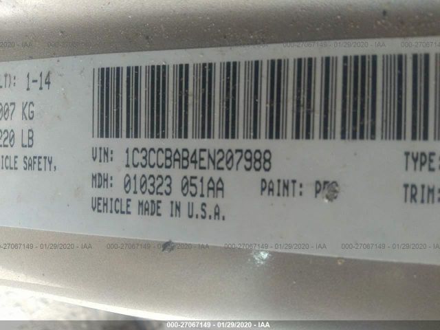 1C3CCBAB4EN207988 - 2014 CHRYSLER 200 LX Gold photo 9