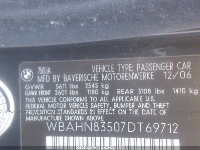 WBAHN83507DT69712 - 2007 BMW 750  Black photo 9