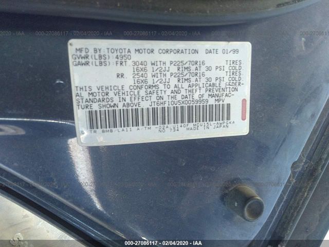 JT6HF10U5X0059959 - 1999 LEXUS RX 300 Blue photo 9