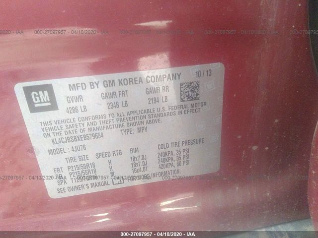 KL4CJBSBXEB579654 - 2014 BUICK ENCORE CONVENIENCE Red photo 9