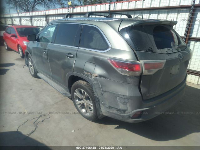 5TDKKRFH5ES025453 - 2014 TOYOTA HIGHLANDER XLE Gray photo 3