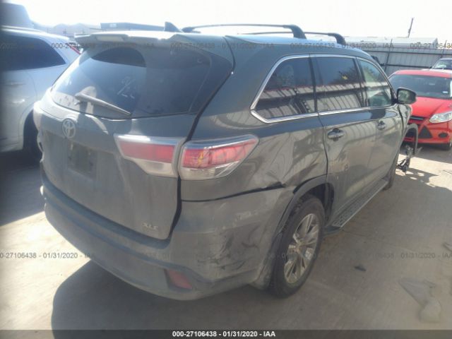 5TDKKRFH5ES025453 - 2014 TOYOTA HIGHLANDER XLE Gray photo 4