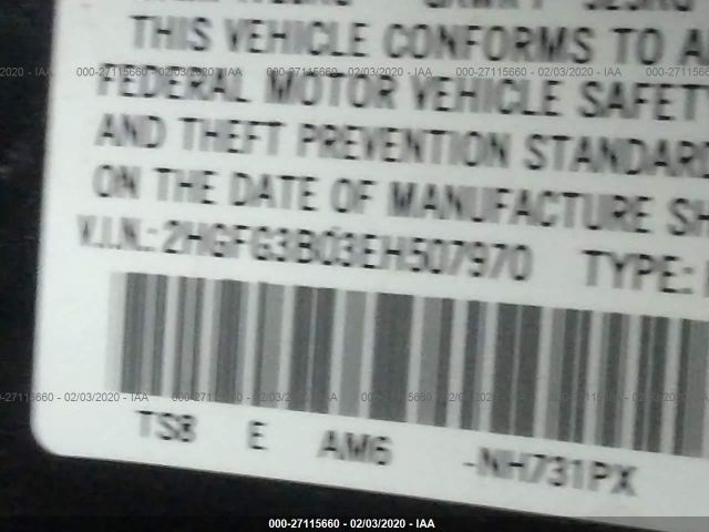 2HGFG3B03EH507970 - 2014 HONDA CIVIC EXL 黑色 照片 9