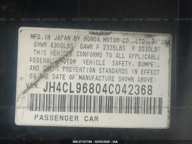 JH4CL96804C042368 - 2004 ACURA TSX  Black photo 9