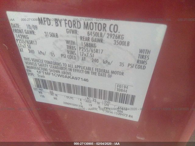 1FTMF1CW0AKA97146 - 2010 FORD F150  Red photo 9