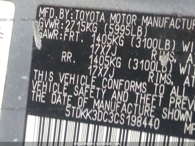 5TDKK3DC3CS198440 - 2012 TOYOTA SIENNA LE Silver photo 9