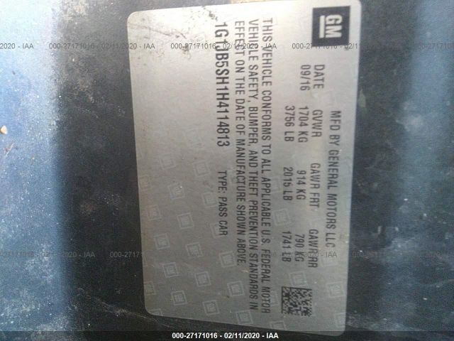 1G1JB5SH1H4114813 - 2017 CHEVROLET SONIC LS Gray photo 9