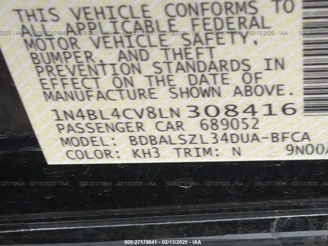 1N4BL4CV8LN308416 - 2020 NISSAN ALTIMA SR Black photo 9