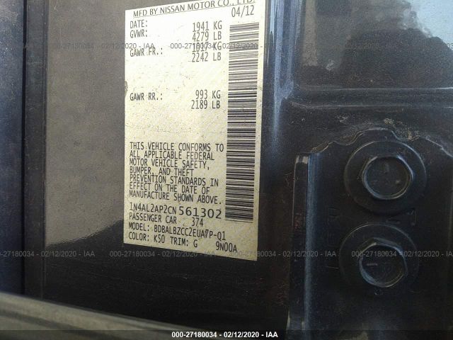 1N4AL2AP2CN561302 - 2012 NISSAN ALTIMA S Gray photo 9