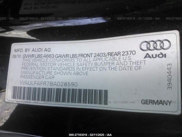 WAULFAFR7BA028590 - 2011 AUDI A5 PREMIUM PLUS Black photo 9