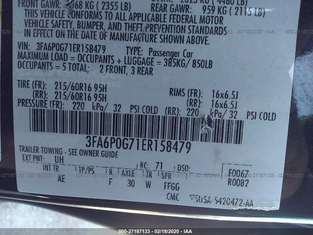 3FA6P0G71ER158479 - 2014 FORD FUSION S Black photo 9