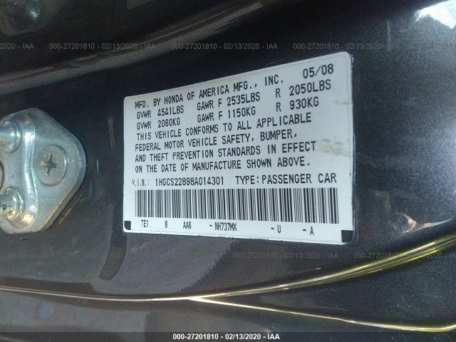 1HGCS1B72CA020676 - 2012 HONDA ACCORD EX Gray photo 9