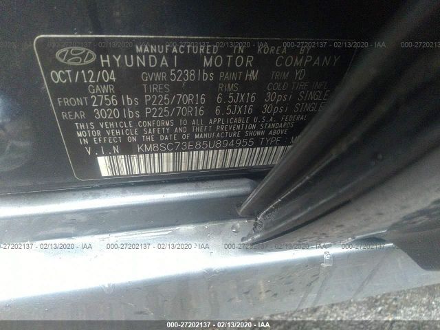 KM8SC73E85U894955 - 2005 HYUNDAI SANTA FE GLS/LX Blue photo 9