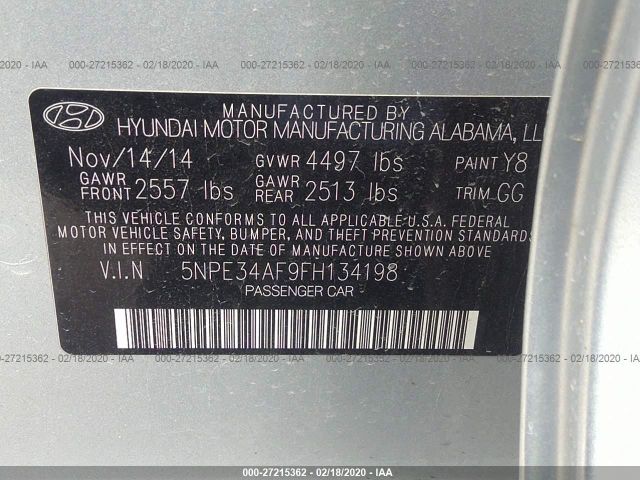 5NPE34AF9FH134198 - 2015 HYUNDAI SONATA SPORT/LIMITED Silver photo 9