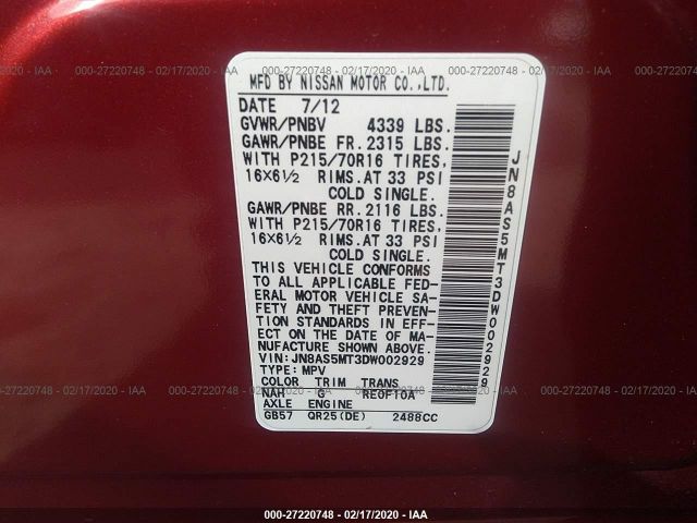 JN8AS5MT3DW002929 - 2013 NISSAN ROGUE S/SV Red photo 9