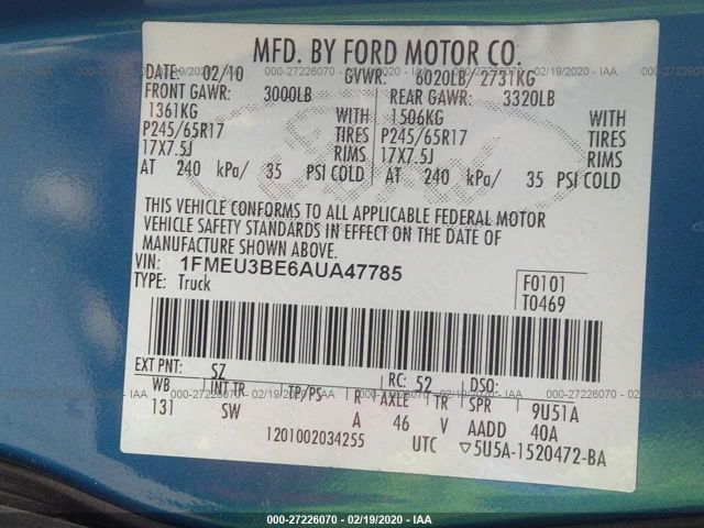 1FMEU3BE6AUA47785 - 2010 FORD EXPLORER SPORT TR XLT Blue photo 9