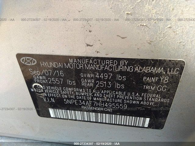 5NPE34AF7HH495559 - 2017 HYUNDAI SONATA SPORT/LIMITED Silver photo 9