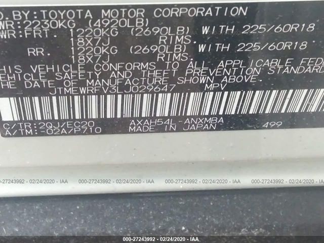 JTMEWRFV3LJ029647 - 2020 TOYOTA RAV4 XSE White photo 9