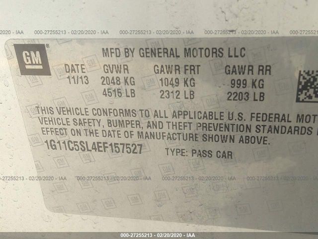 1G11C5SL4EF157527 - 2014 CHEVROLET MALIBU 1LT 白色 照片 9