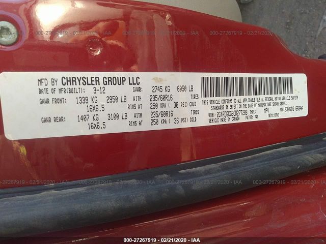 2C4RDGCG8CR277289 - 2012 DODGE GRAND CARAVAN SXT Red photo 9